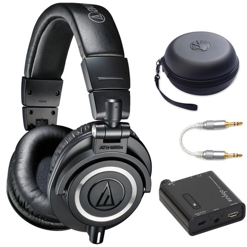Audio-Technica ATH-M50x Professional Studio Headphones Black + Portable Amplifier + Case Bundle