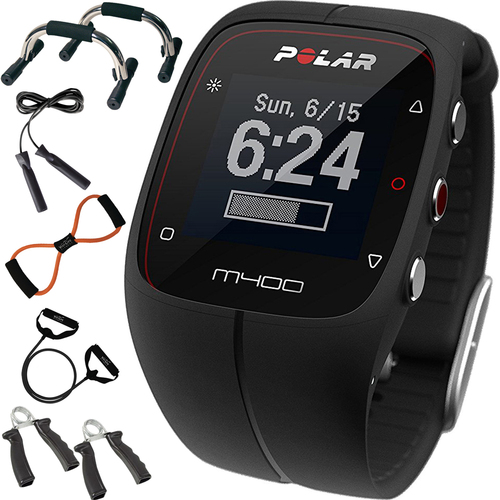 Polar M400 GPS Smart Sports Watch, Black - 90051339 + 7-in-1 Fitness Kit