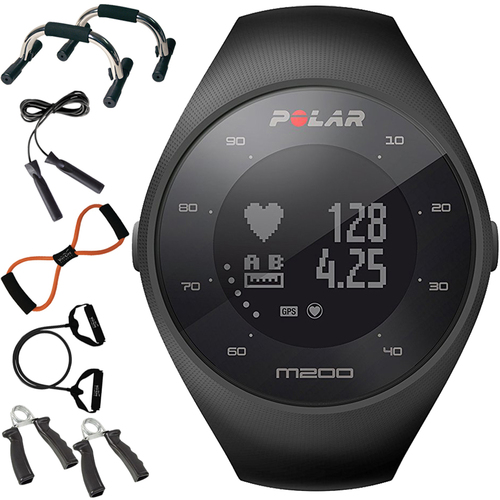 Polar M200 GPS Running Watch w/ Wrist-Based Heart Rate, Black + Fitness Kit