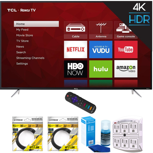 TCL 65` 4K 120Hz Ultra HD Dual Band Roku Smart LED TV Black with Cleaning Bundle
