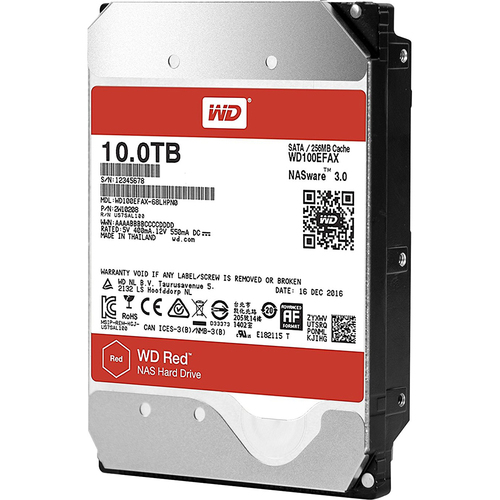 Western Digital WD100EFAX 10TB 3.5` NAS Hard Disk Drive - 5400 RPM SATA 6 Gb/s 256MB (Red)