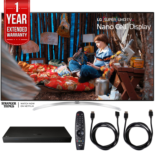 LG SUPER UHD 65` 4K HDR Smart LED TV w/ Blu-ray Player + Extented Warranty Bundle