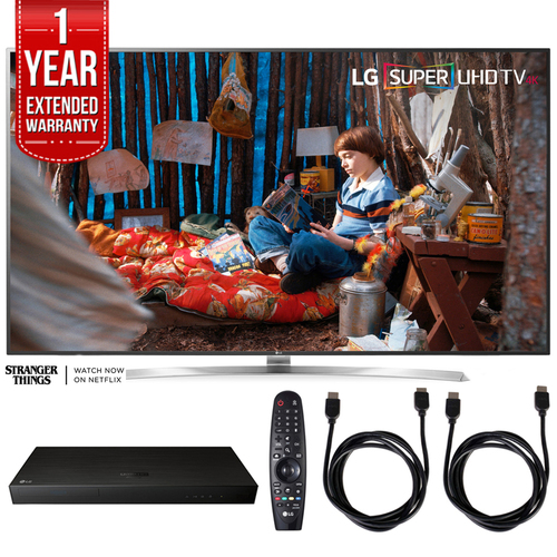 LG SUPER UHD 75` 4K HDR Smart LED TV w/ Blu-ray Player + Extented Warranty Bundle