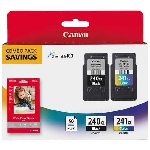 Canon 5206B005 (PG-240XL/CL-241XL) High Yield Black and Color Ink Cartridge Combo Pack