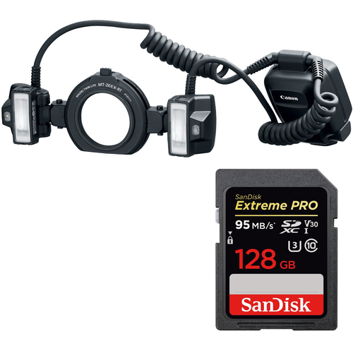Canon Macro Twin Lite MT-26EX-RT Flash + Sandisk 128GB UHS-1 SDXC Memory Card