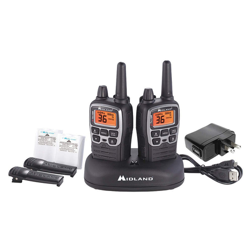 Midland T71VP3 6 Channel/38 Mile Two Way Radio with 121 Codes, W/X Scan-Alert, Battery