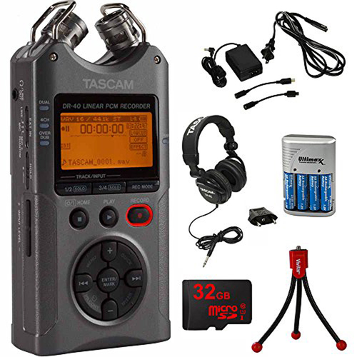 Tascam DR-40 Portable Digital Recorder Luminous Gray with 32GB Charging Bundle