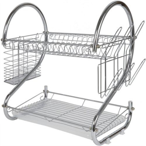 Diamond Home Chrome Plated 2-Tier Dish Drying Rack and Draining Board - DD10107
