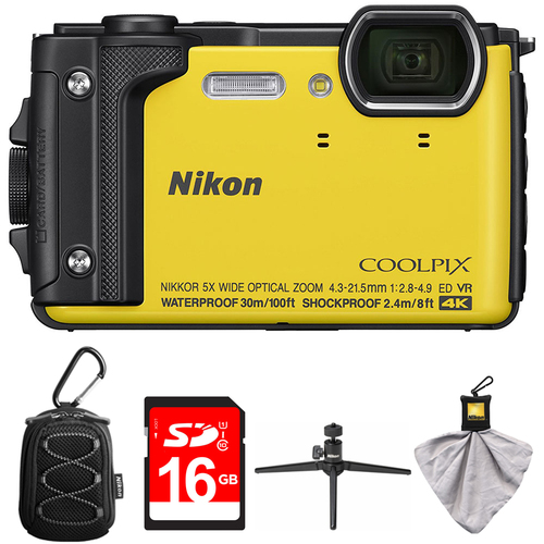 Nikon COOLPIX W300 16MP Waterproof Digital Camera Yellow with 16GB Card