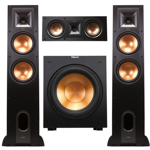 Klipsch R-28F Dual 8-inch Speakers (Pair) w/ R-25C Center Speaker & R-12SW 400W Sub