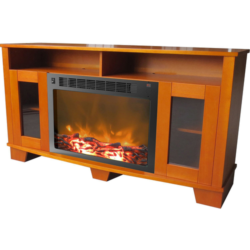 Cambridge Savona Fireplace Mantel with Electronic Fireplace Insert in Teak - CAM6022-1TEK