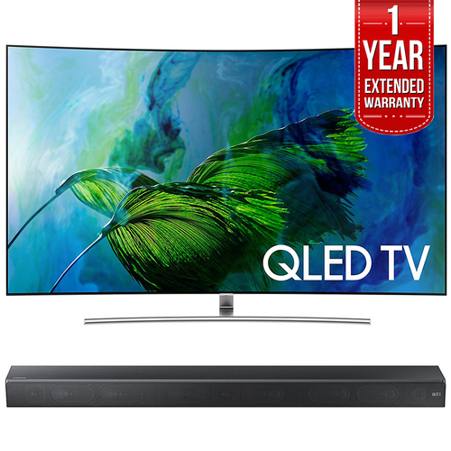 Samsung 55` 4K Curved QLED Smart TV w/ Sound+ Premium Soundbar + Extended Warranty