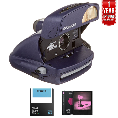 Impossible Polaroid 600 Round Camera Blue + 1 Year Extended Warranty Bundle