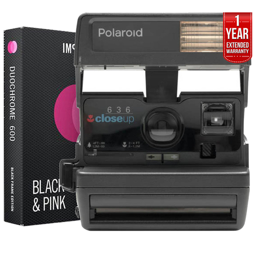 Impossible Polaroid 600 Square Camera Black+Instant Film+1 Year Extended Warranty