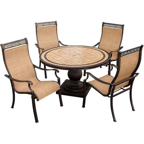 Hanover Monaco 5-Piece High Back Sling Chair Outdoor Dining Set - MONACO5PC