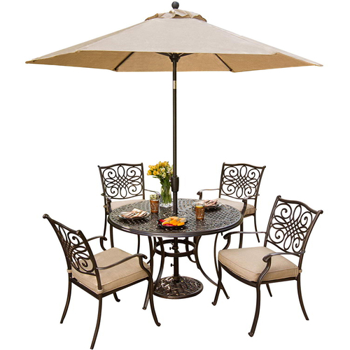 Hanover Traditions 5 Piece Dining Set With Umbrella - TRADITIONS5PC-SU