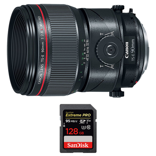 Canon TS-E 90mm f/2.8L Fixed Prime DSLR MACRO Lens w/ Sandisk 128GB Memory Card