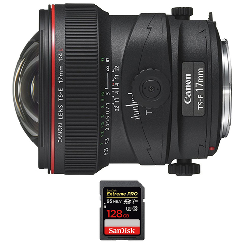 Canon TS-E 17mm f/4L Ultra-Wide Tilt-Shift Lens w/ Sandisk 128GB Memory Card