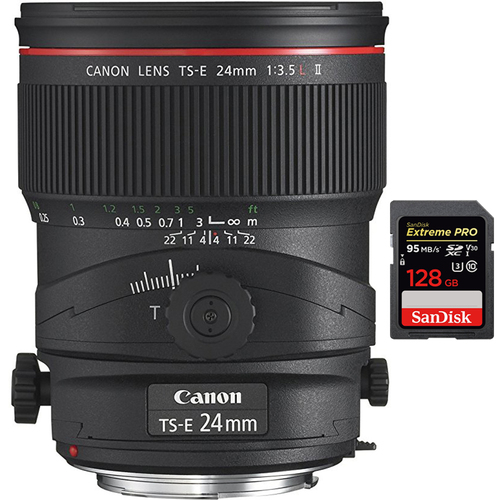 Canon TS-E 24mm f/3.5L II Tilt-Shift Manual Focus Lens w/ 128GB Memory Card