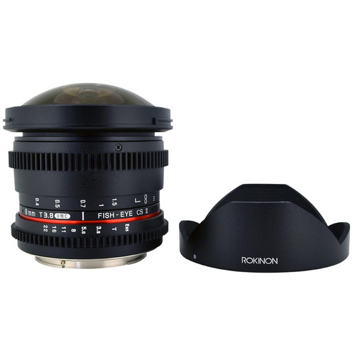Rokinon HD 8mm T3.8 Ultra Wide Fisheye Cine Lens w/ Removable Hood f/ Sony E-Mount