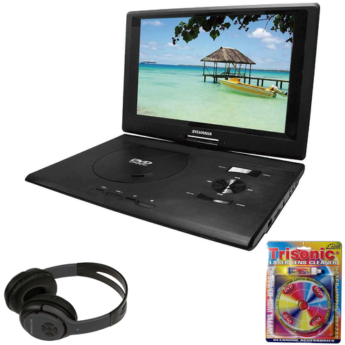 Sylvania 13.3` Port. DVD Player w/ USB/SD Card Reader Black w/ Headphones Bundle