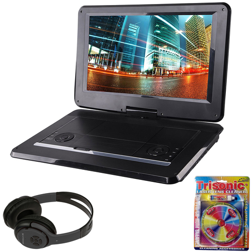Sylvania 15.6` Port. DVD Player w/ USB/SD Card Reader Black Bluetooth Headphone Bundle
