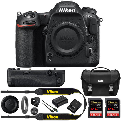 Nikon D500 20.9 MP CMOS DX Format DSLR Camera w/ 4K Video (Body) w/ Power Bundle