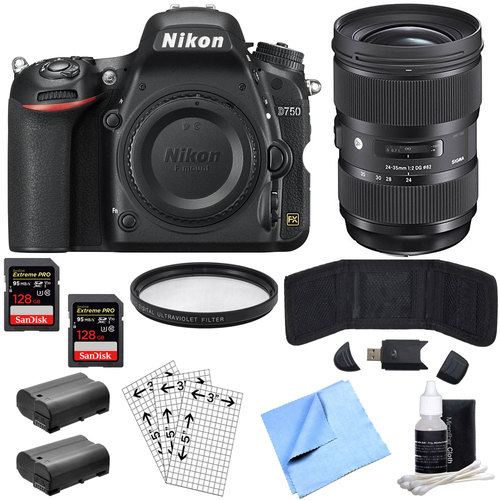 Nikon D750 DSLR 24.3MP HD 1080p FX Digi Camera Body & Sigma 24-35mm Lens Power Bundle