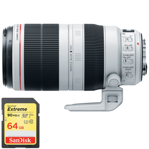 Canon EF 100-400mm f/4.5-5.6L IS II USM Lens with Sandisk 64GB SDXC Memory Card