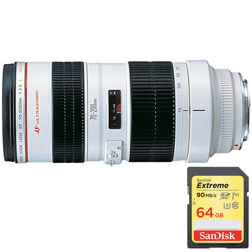 Canon EF 70-200mm F/2.8L USM Lens with Sandisk 64GB Memory Card