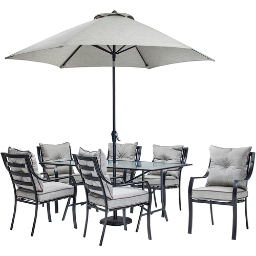 Hanover Lavallette 7-Piece Dining Set with 9-Ft. Table Umbrella and Base - LAVDN7PC-SU