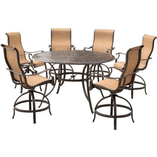 Hanover Manor 7-Piece High-Dining Bar Set with 56 In. Cast-top Table - MANDN7PC-BR