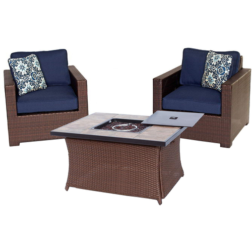 Hanover Metropolitan 3-Piece Fire Pit Chat Set in Navy Blue - MET3PCFP-NVY-B