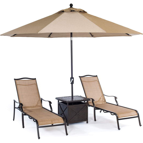 Hanover Monaco 4-Piece Chaise Lounge Set with Side Table and Umbrella - MONCHS4PC-SU