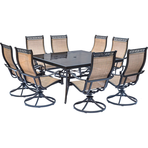 Hanover Monaco 9-Piece Dining Set w/ Swivel Rockers and 60` Dining Table- MONDN9PCSWSQG