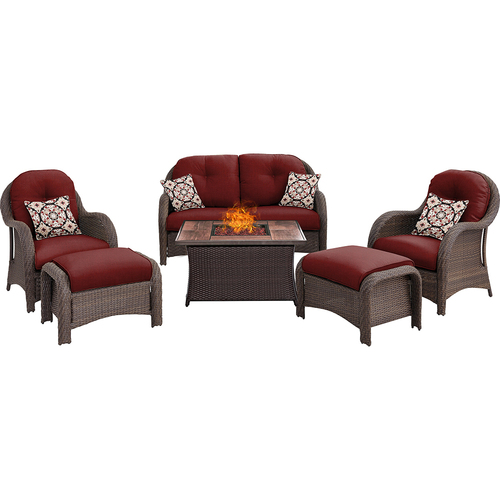 Hanover Newport 6-Piece Woven Seating Set in Crimson Red - NEWPT6PCFP-RED-WG