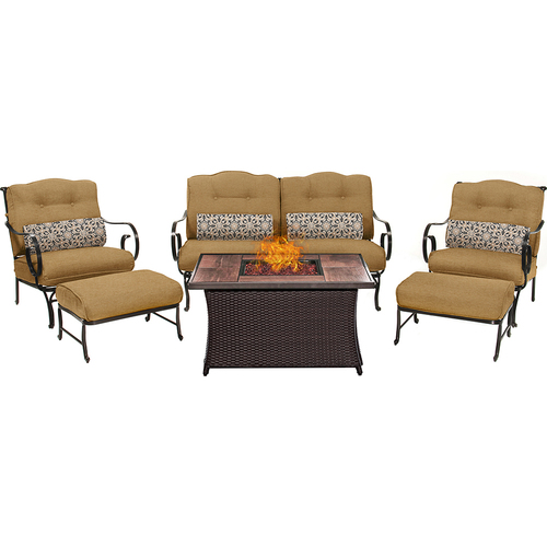 Hanover Oceana 6-Piece Woven Fire Pit Set in Country Cork - OCE6PCFP-TAN-WG