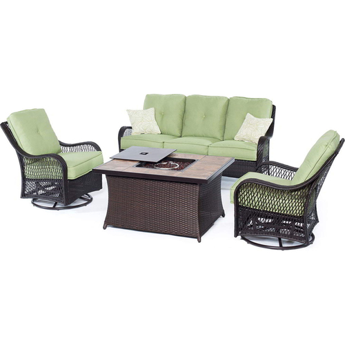 Hanover Orleans 4-Piece Woven Fire Pit Set in Avocado Green - ORLEANS4PCFP-GRN-B