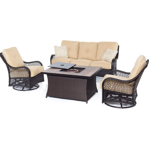 Hanover Orleans 4-Piece Woven Fire Pit Set in Sahara Sand - ORLEANS4PCFP-TAN-A