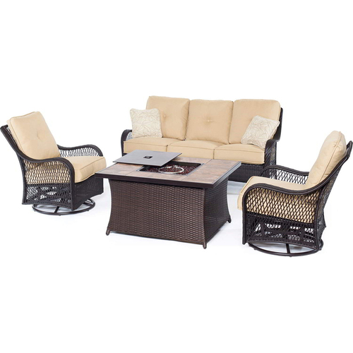 Hanover Orleans 4-Piece Woven Fire Pit Set in Sahara Sand - ORLEANS4PCFP-TAN-B