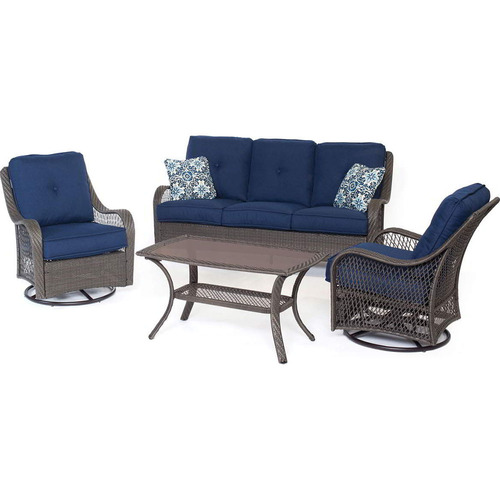 Hanover Orleans 4-Piece Seating Set in Navy Blue with Gray Weave - ORLEANS4PCSW-G-NVY