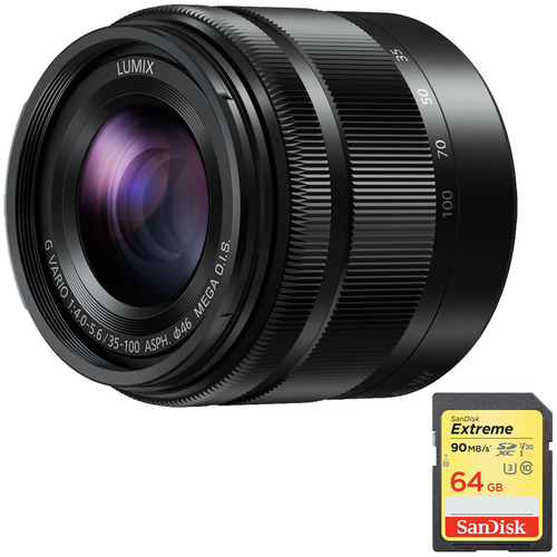 Panasonic LUMIX G VARIO Ultra Compact Zoom 35-100mm / F4.0-5.6 Lens w/ 64GB Memory Card