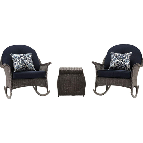 Hanover San Marino 3 Piece Rocking Chat Set in Navy Blue - SMAR-3PC-NVY