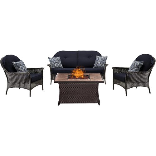 Hanover San Marino 4-Piece Fire Pit Lounge Set in Navy Blue - SMAR4PCFP-NVY-TN