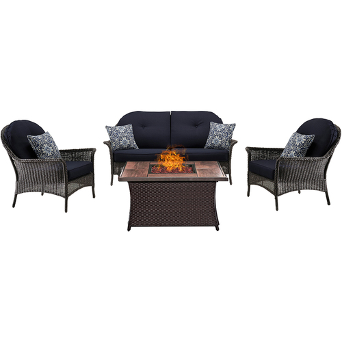 Hanover San Marino 4-Piece Fire Pit Lounge Set in Navy Blue - SMAR4PCFP-NVY-WG