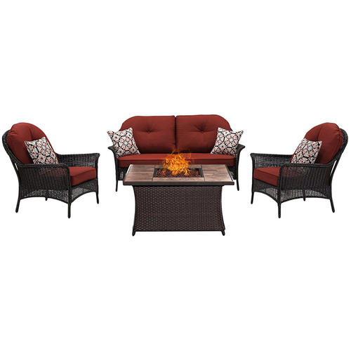 Hanover San Marino 4-Piece Fire Pit Lounge Set in Crimson Red - SMAR4PCFP-RED-TN