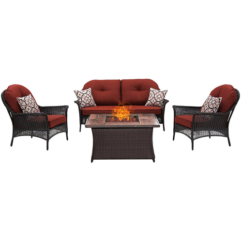 Hanover San Marino 4-Piece Fire Pit Lounge Set in Crimson Red - SMAR4PCFP-RED-WG