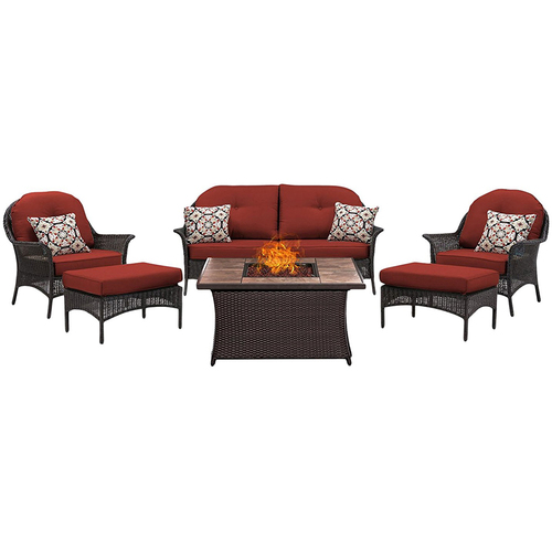 Hanover San Marino 6-Piece Fire Pit Lounge Set in Crimson Red - SMAR6PCFP-RED-TN