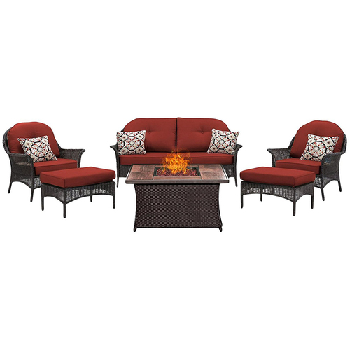 Hanover San Marino 6-Piece Fire Pit Lounge Set in Crimson Red - SMAR6PCFP-RED-WG