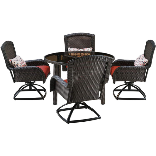 Hanover Strathmere 5-Piece Round Dining Set w/Four Swivel Rockers - STRADN5PCSW-RED